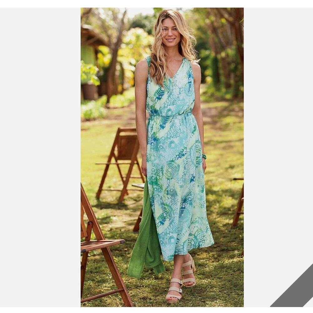 J. Jill Abstract Silk-Blend Sleeveless Blouson Maxi Dress Summer Wedding Med